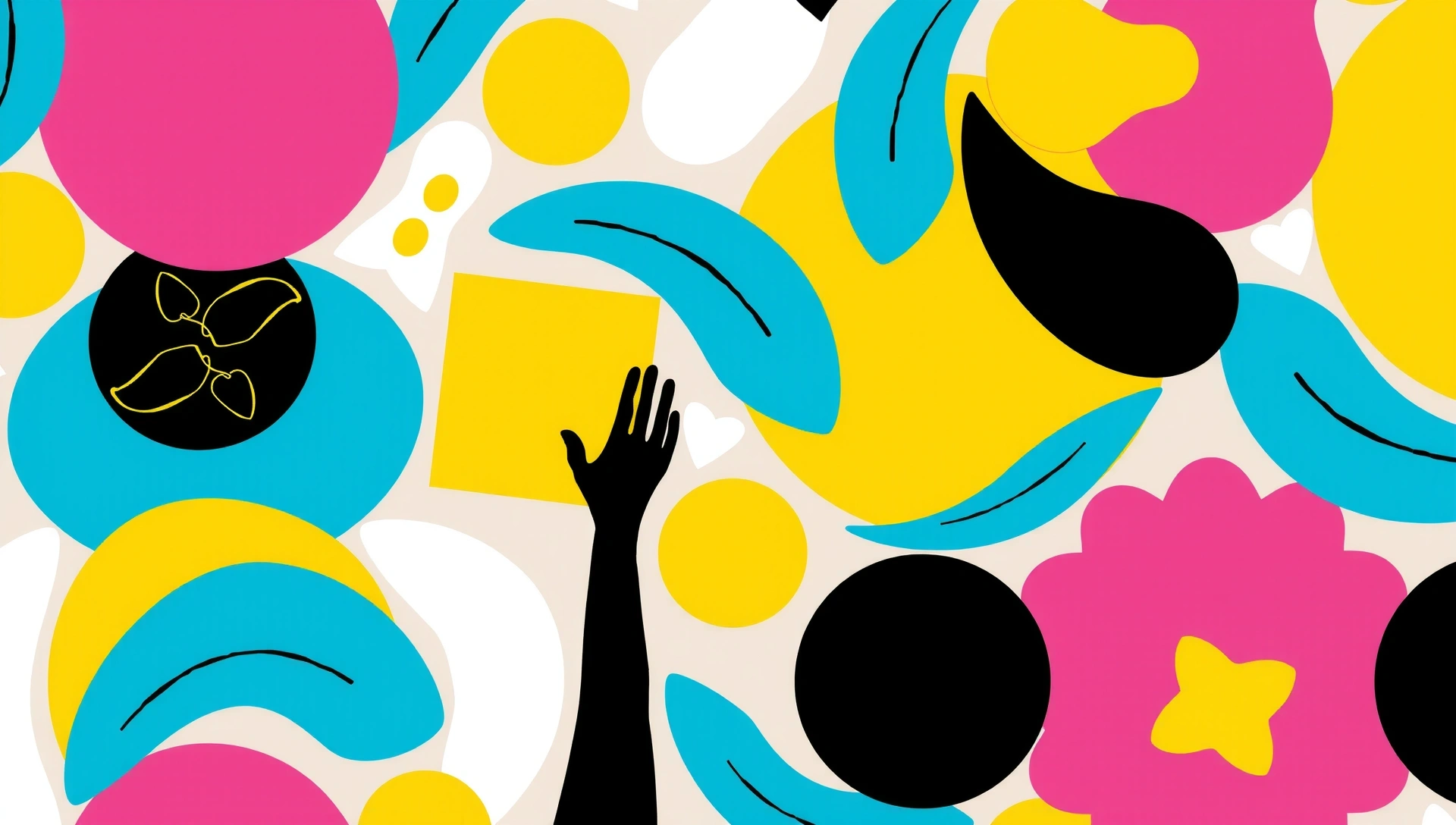 Abstract pattern of vibrant health-related elements interlocking, representing interconnectedness and wellness. No text.