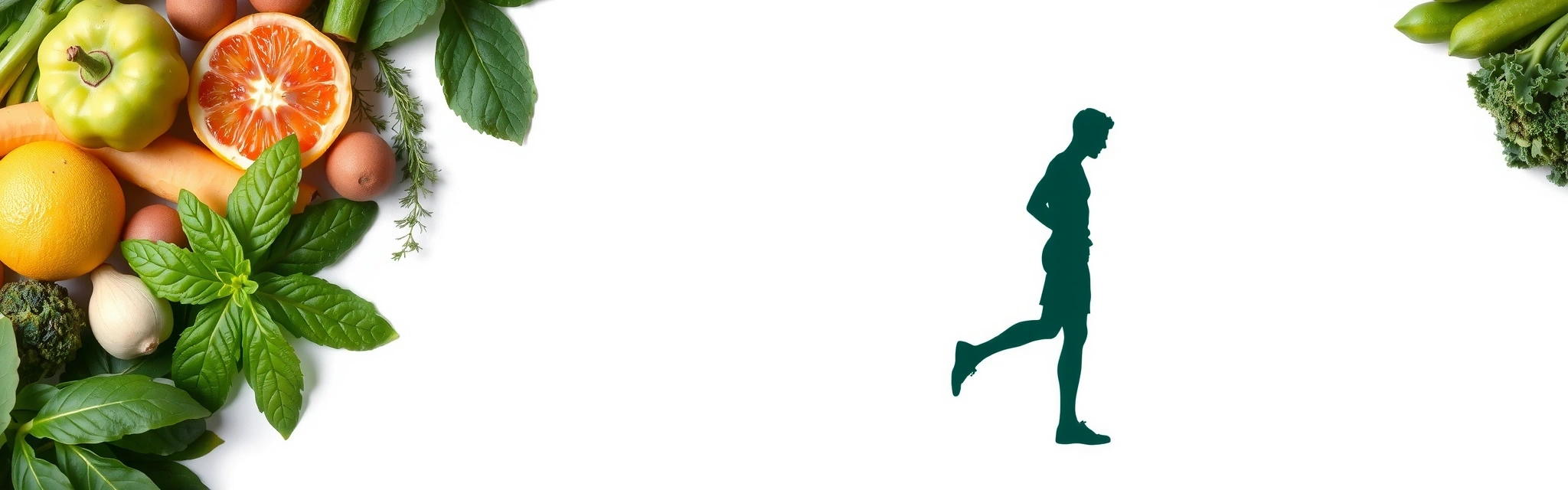 Abstract background of healthy green ingredients and a male silhouette